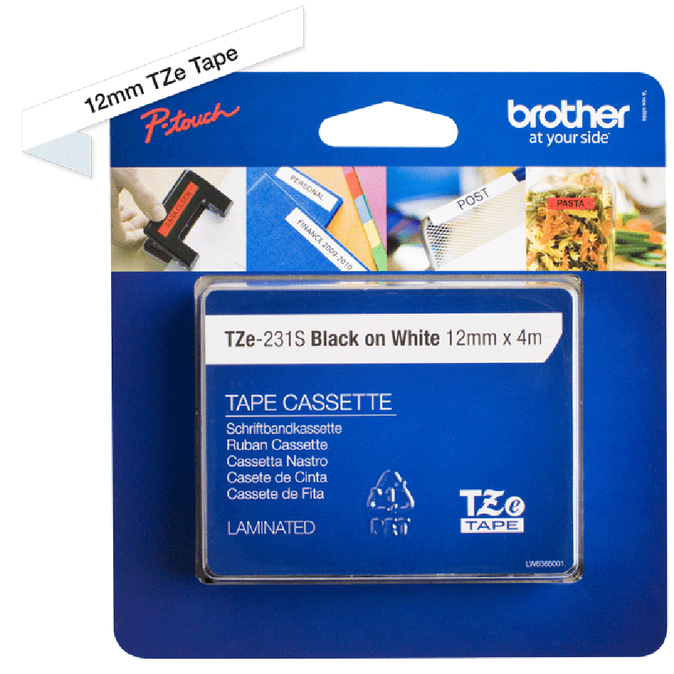 Cassetta nastro per etichettatura originale Brother TZe-231S – Nero su bianco, 12 mm di larghezza 4